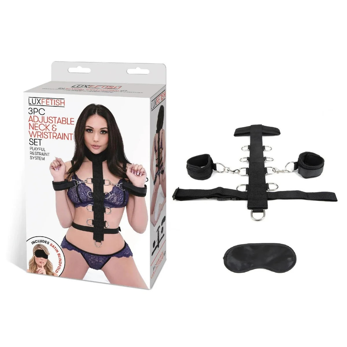 Lux Fetish 3PC Adjustable Neck & Wristraint Set
