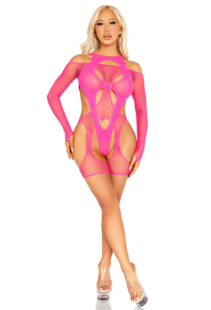Fishnet Garter Harness Leg Avenue 89356 Pink Neon