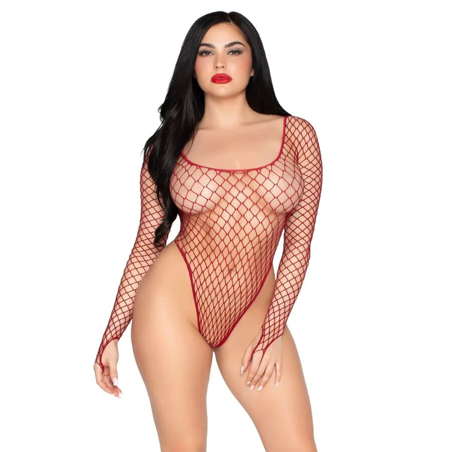 High-Cut Industrial Net Bodysuit Leg Avenue 89377 Burgundy