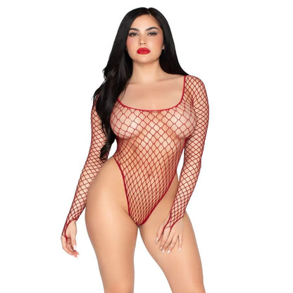 High-Cut Industrial Net Bodysuit Leg Avenue 89377 Burgundy