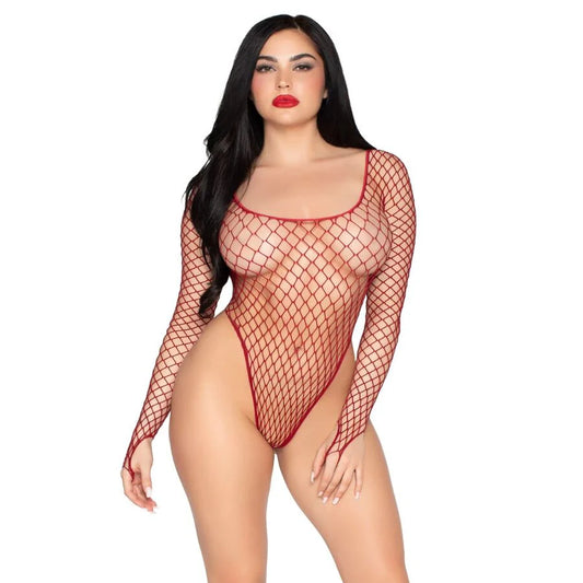 High-Cut Industrial Net Bodysuit Leg Avenue 89377 Burgundy